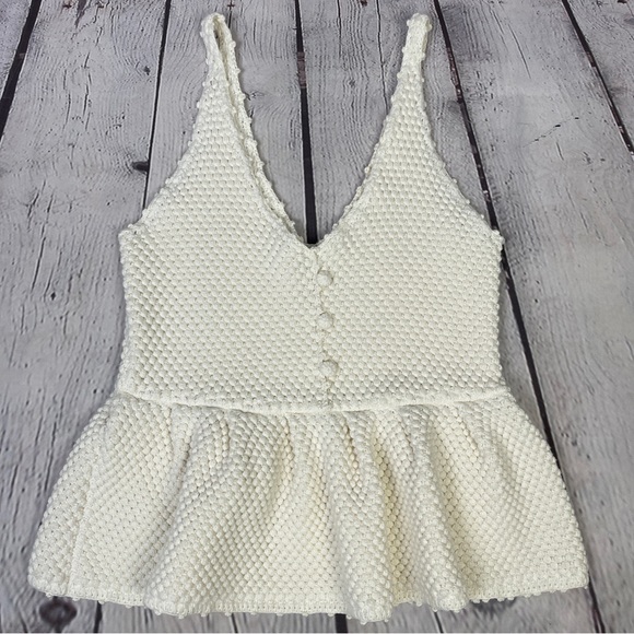 7 FOR ALL MANKIND boho knit crochet peplum top in gardenia, size S - Picture 7 of 11